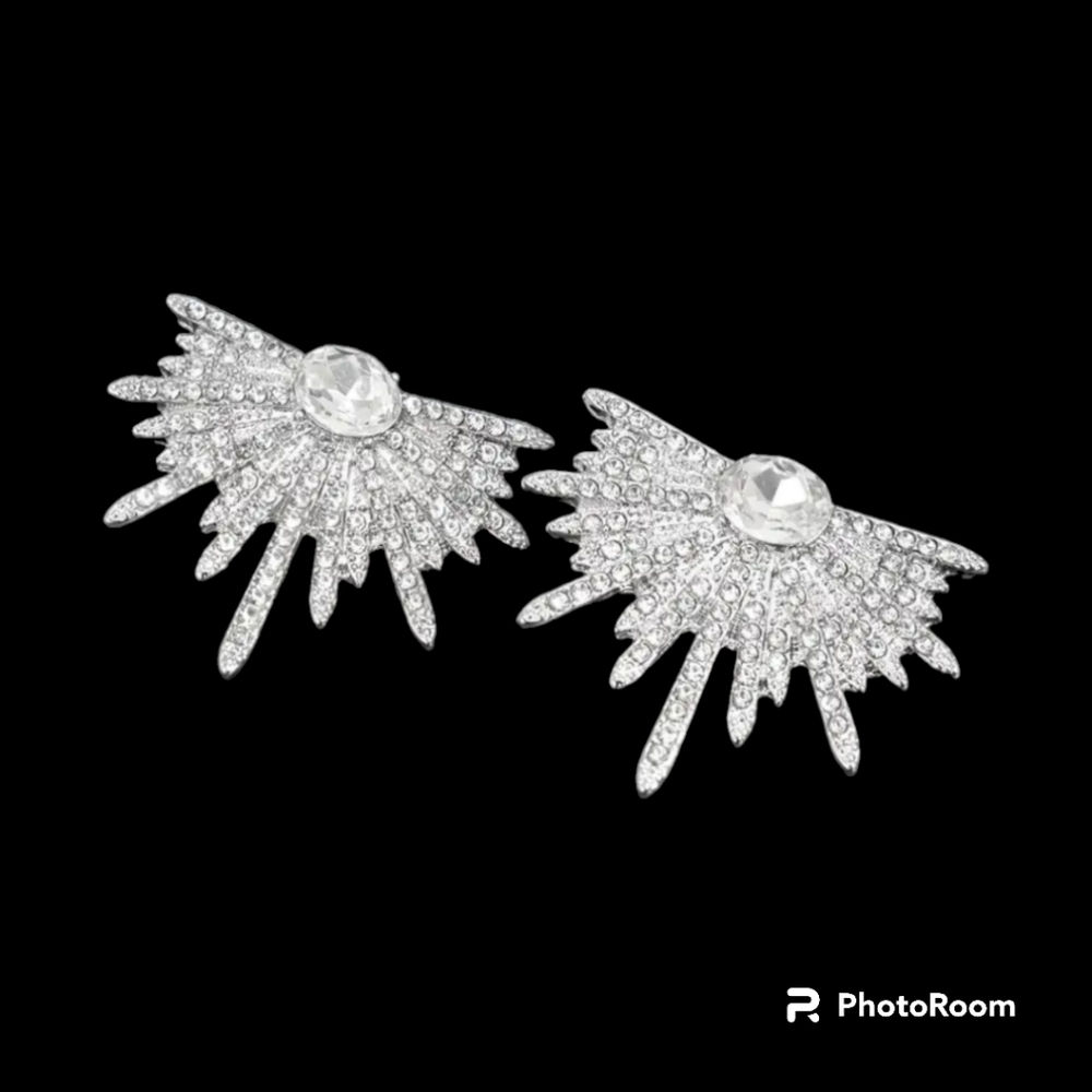 Nwt Wings Stardust Rhinestones Silvery Stud Earrings - Picture 3 of 5